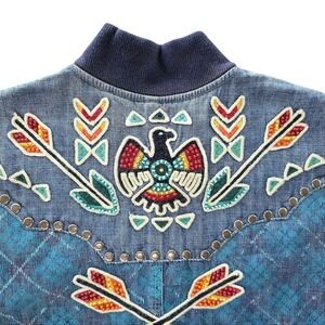 Double D Ranch Embroidered Thunderbird Denim Vest Western Medium